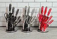 Набор ножей-ножницы из нержавеющей стали Zepline, набор хороших надежных кухонных ножей с подставкой Серый