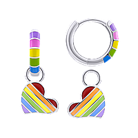 UmaUmi Серьги радужные с подвесами Сердце цветное с разноцветной эмалью, d 12 мм