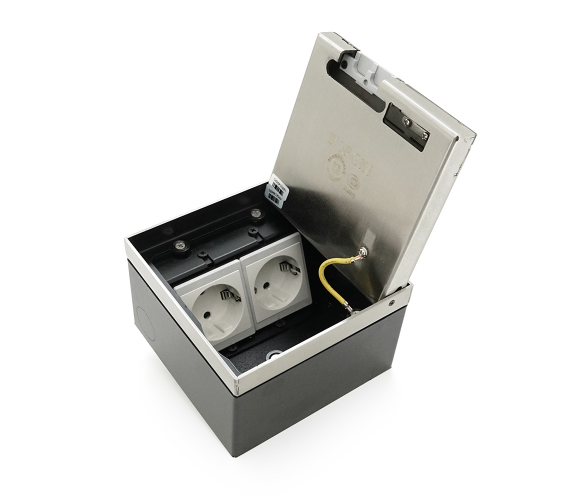 Розетка для підлоги Voltronic подвійна, AC:110-250V/10-16A, колір - сріблястий