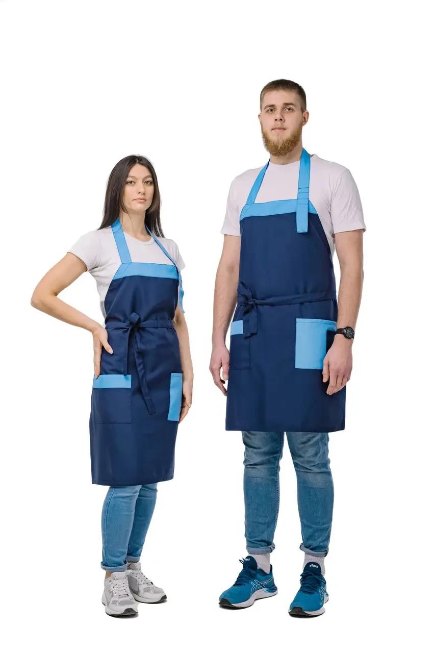 Фартух кухаря бариста офіціанта флориста продавця з регулятором довжини синій з блакитним, фото 1