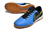 Футзалки Nike Tiempo Legend 10 TF голубые Футбольные бампы найк унисекс Спортивная обувь голубого цвета 40
