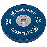 Блины (диски) бамперные для кроссфита резиновые d-52мм Zelart TA-7798-20 20кг синий