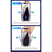 Автомобільний тримач S7 для телефону з бездротовим швидким заряджання flying wings. ER-785 Колір: срібний