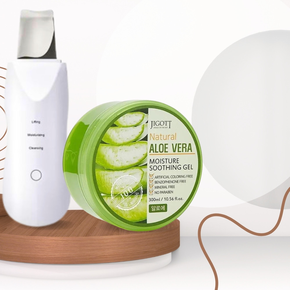 Скрабер ультразвуковий в комплекті з гелем з Aloe Vera набір для догляду за шкірою, фото 1
