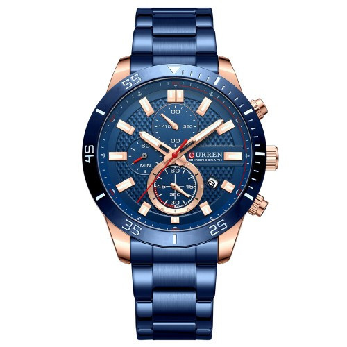Чоловічий кварцовий наручний годинник з хронографом Curren 8417 Blue-Gold
