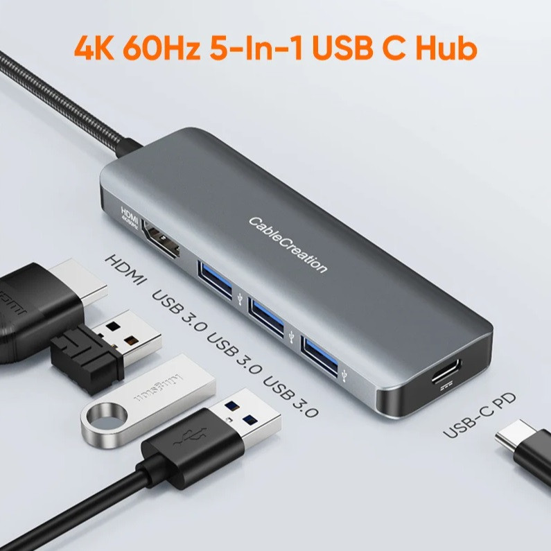 USB-адаптер CableCreation з портом Type-C на HDMI 4K 60 Гц док-станція з потужністю 100 Вт PD USB 3,0