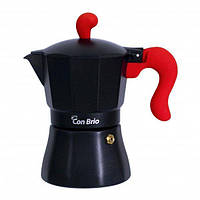 Кофеварка гейзерная Con Brio CB-6603 150мл алюминиевая черная с красной ручкой