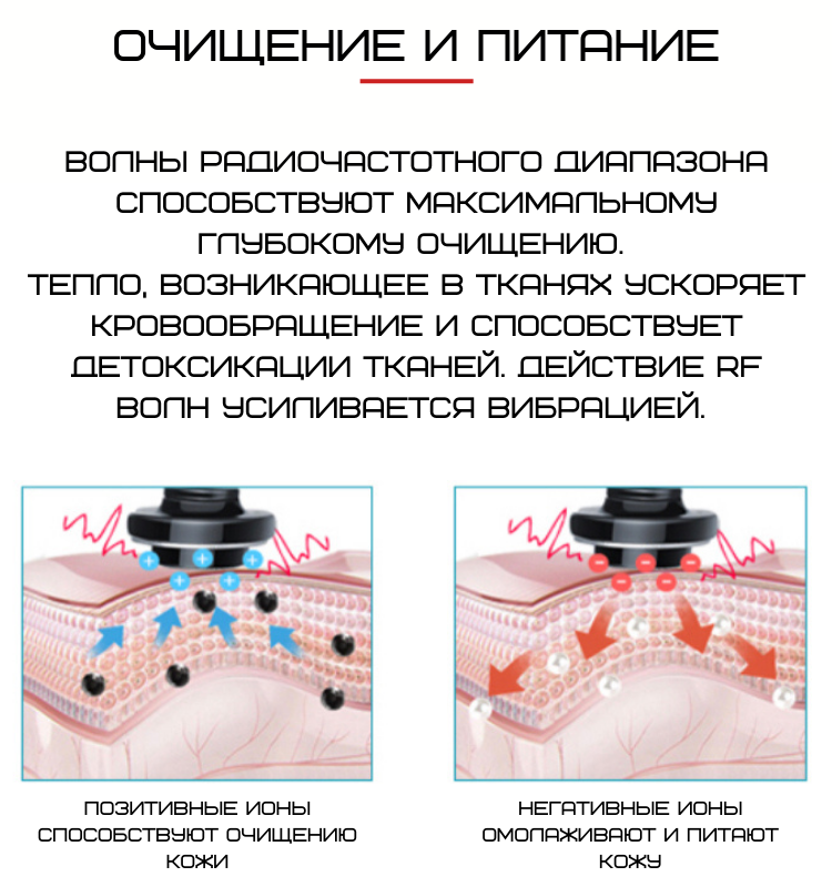 Микротоковый Массажер Для Лица с Функцией RF + EMS + LED Терапия и Охлаждение Белый - фото 9 - id-p1935310881