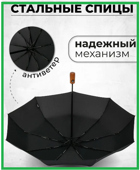 Зонтик премиум качества - Автоматический мужской укреплённый зонт с деревянной ручкой Зонтик Shop_Shop - фото 1 - id-p2132323436