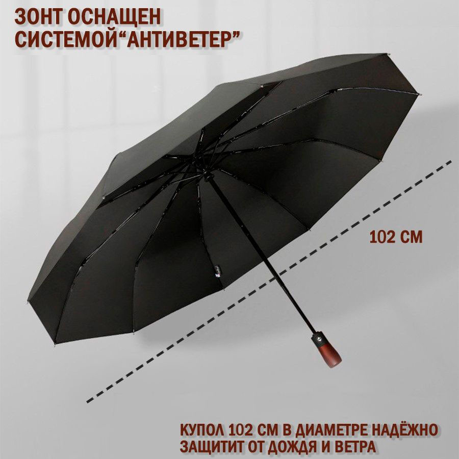 Зонтик премиум качества - Автоматический мужской укреплённый зонт с деревянной ручкой Зонтик Shop_Shop - фото 8 - id-p2132323436