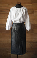Черная натуральная кожаная винтажная юбка женская миди Charles Voegele, размер L, XL