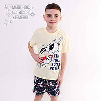 Пижама для мальчика с шортами " Снупи" (Код: 2926) рисунок светится в темноте