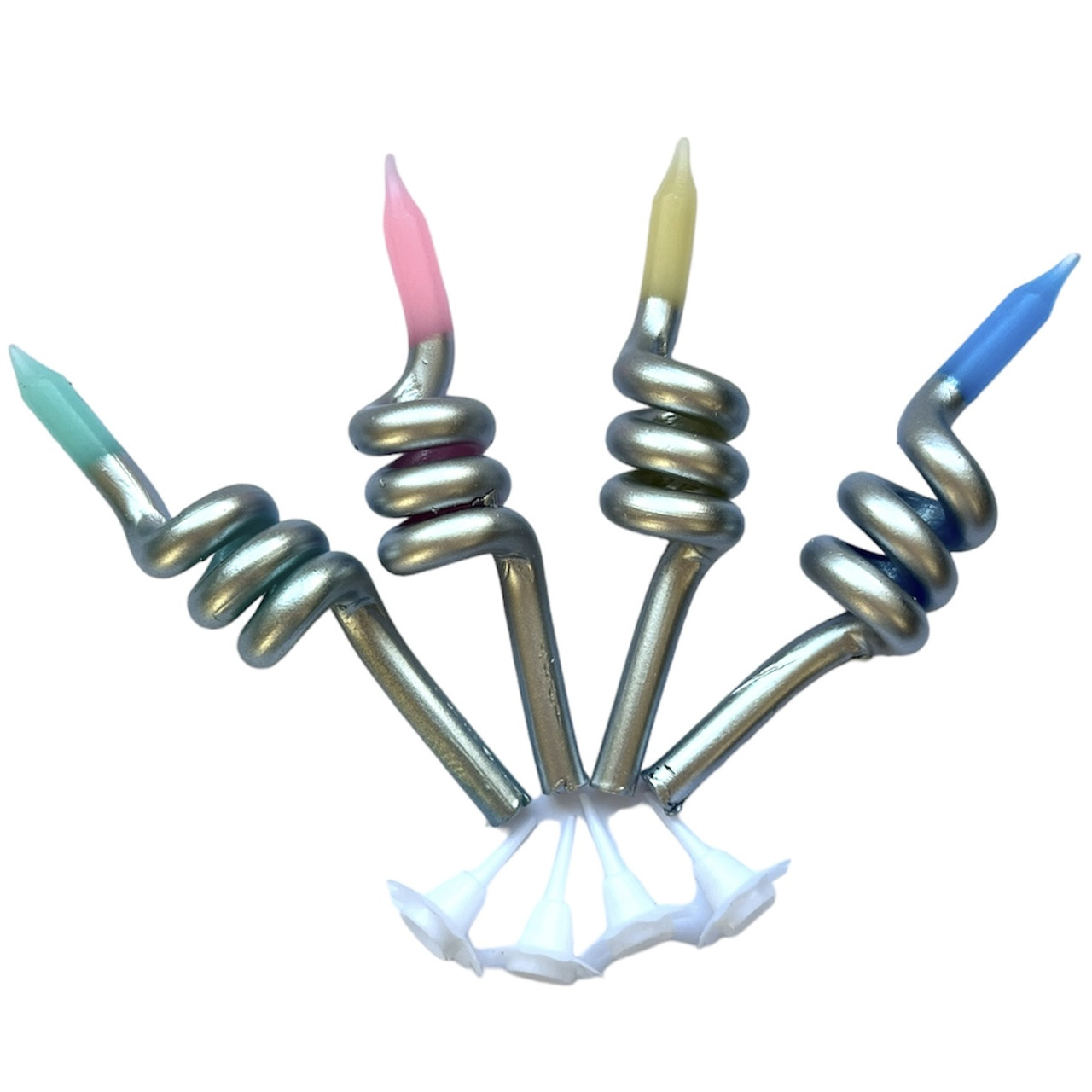 Свічки для торта "Спіральки срібні", 4 шт/уп