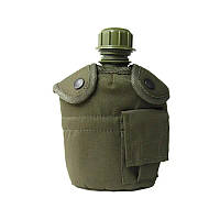 Фляга в чехле с подстаканником Mil-Tec Olive 1L, тактическая фляга олива, фляга с кружкой для военных