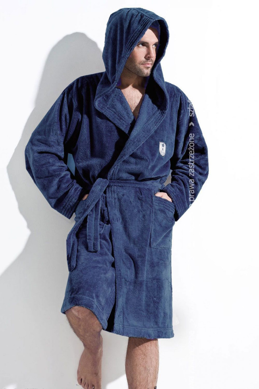 Чоловічий халат L&L IWO з капюшоном синій
