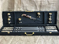 Элитный подарочный набор шампуров в кейсе с ножом и рюмками Звери 14 предметов