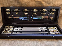 Элитный подарочный набор шампуров с рюмками,ножом и вилкой "Кабан" 14 предметов подарок директору