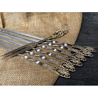 Шампуры с бронзовыми ручками в колчане с вилкой "Кабан" 7 предметов подарок папе