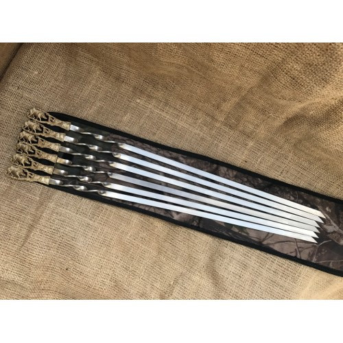 Оригінальний набір шампурів "Кабан" у бронзі 6 предметів у чохлі на подарунок директору, фото 1