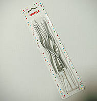 Набір свічок для торта коктейльні срібний 13см 6шт