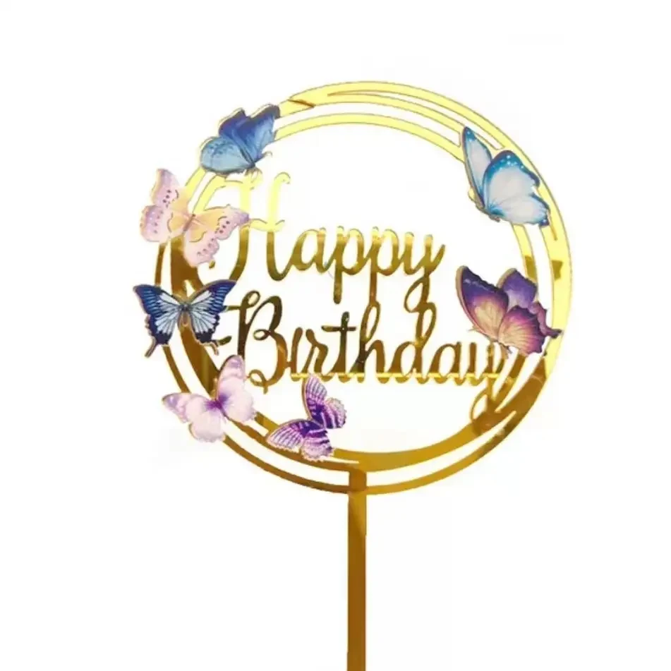 Акриловий топпер Happy birthday Метелики 10 см