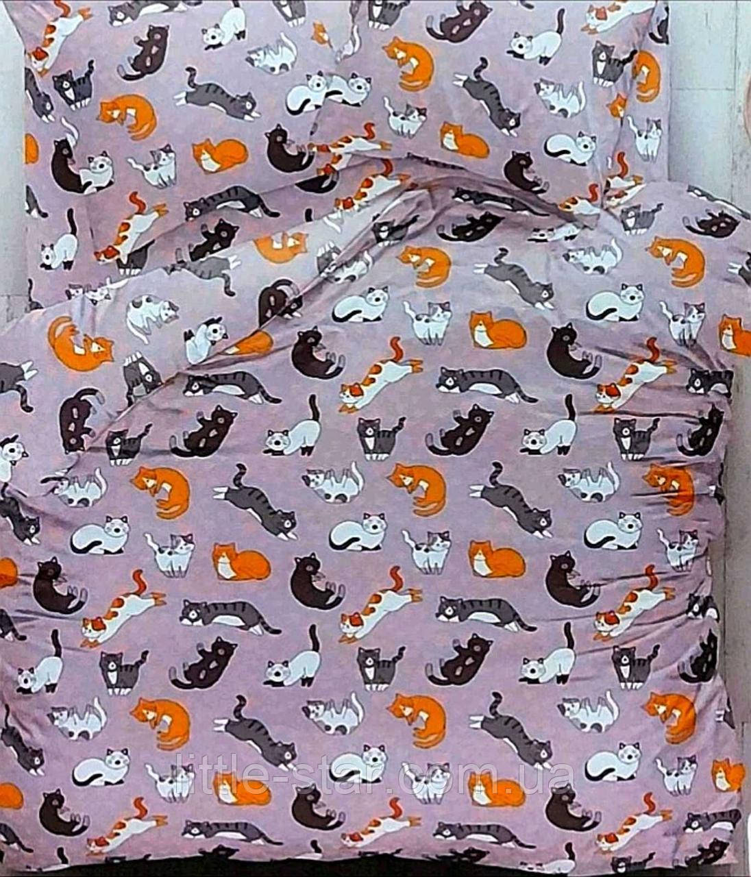 Комплект постільної 145*215 см полуторної білизни Кішечки, Бязь Люкс, Тиротекс, 100% бавовна