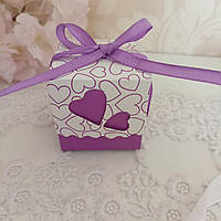 Бонбоньєрка коробочка з кришечкою "Два серця" фіолетова