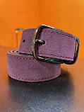 Шкіряний пасок ремінь замшевий сливовий 3,5см, фото 2