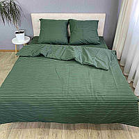 Евро двуспальный полуторный комплект качественного постельного белья бязь голд «Зеленая полоска» размер "Евро"