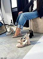 Женские открытые туфли на ремешке на широком каблуке с квадраным носком