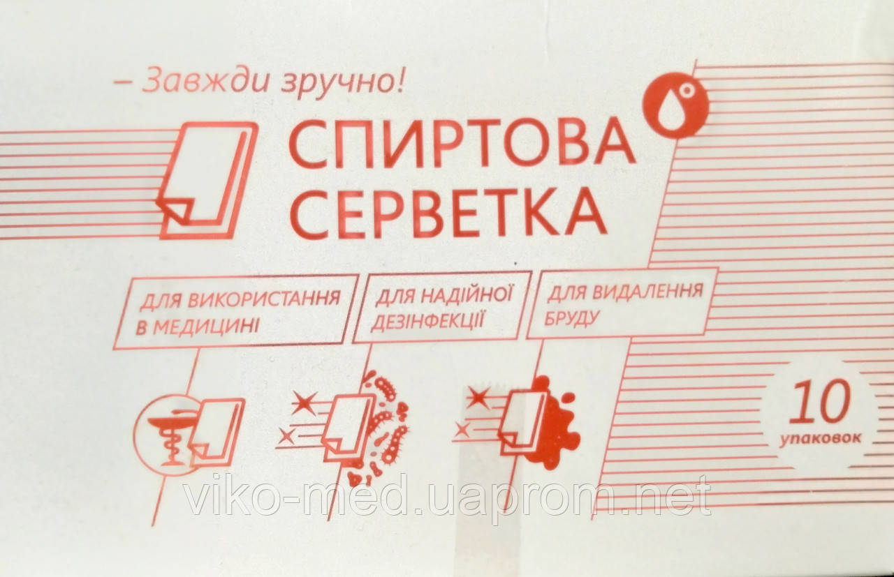 Спиртова серветка 110х150мм No10. просочена ізопропіловим спиртом JS 100 шт. в уп.