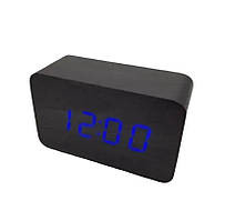 Настільний електронний годинник від мережі та від батарейок з календарем та градусником VST 863 Чорний з синім
