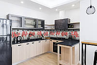 Наклейка на скинали Zatarga на кухню «Красные цветы» 650х2500 мм виниловая 3Д наклейка кухонн IO, код: 5868702