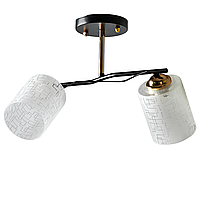 Люстра потолочная на две лампы Е27 со стеклянными белыми плафонами с узором Svet SW-500/2A FGD+BK