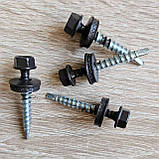 Матові покрівельні саморізи 4.8*35 по дереву для металочерепиці та профнастилу Ral 8019 (темно-коричневий), фото 5