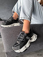 Жіночі кросівки екошкіряні з текстильною сіткою чорні з сірим Tinna