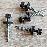 Матові покрівельні саморізи 4.8*35 по дереву для металочерепиці та профнастилу Ral 8019 (темно-коричневий), фото 6