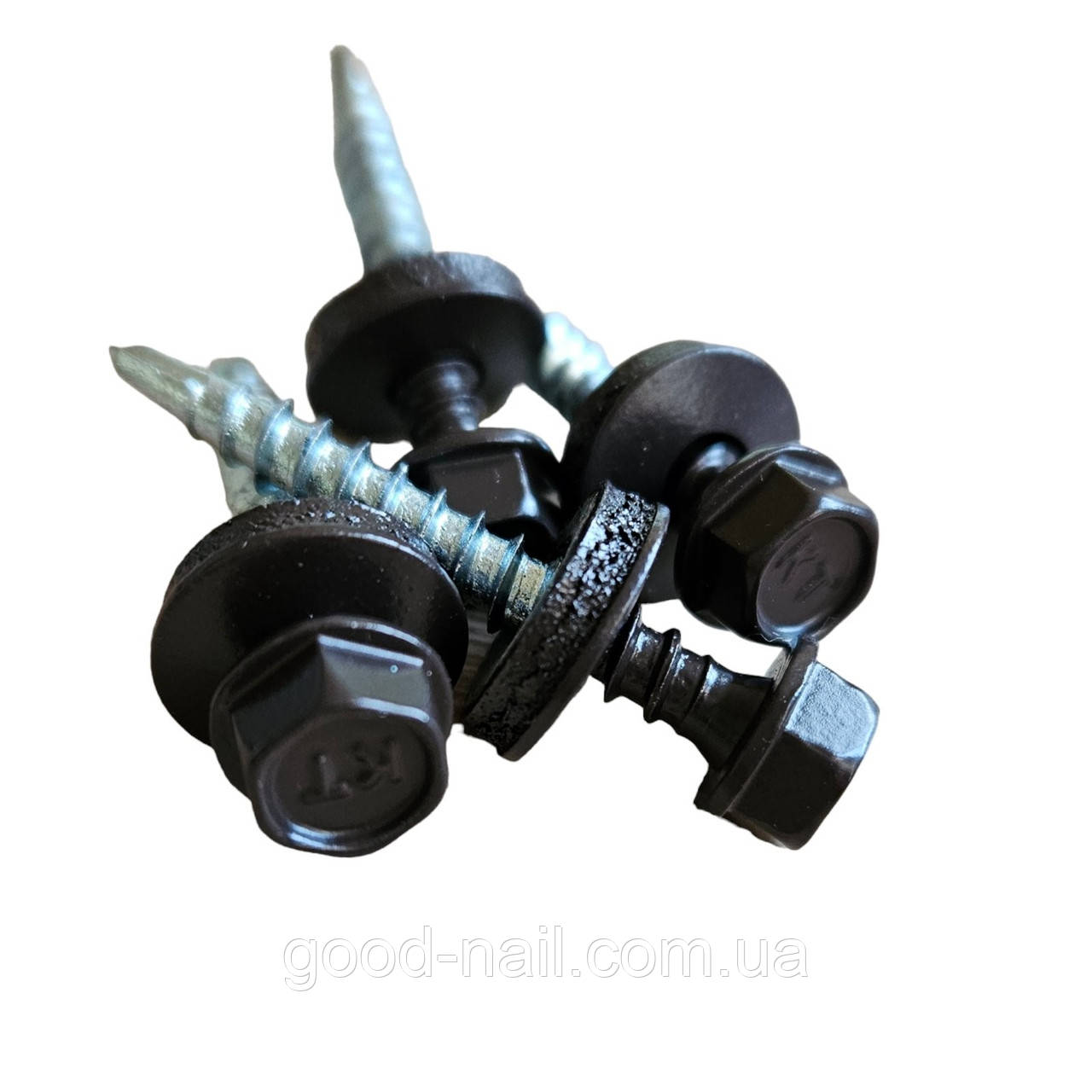 Матові покрівельні саморізи 4.8*35 по дереву для металочерепиці та профнастилу Ral 8019 (темно-коричневий), фото 1