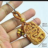 Брелок Дракон Дерев'яний для достатку, удачі, захисту та здоров'я із сакральною мантрою та символом Успіху, фото 3