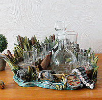 Подарочный декоративный набор охотнику для водки "Лодка охотника" штоф и 6 рюмок