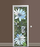 Наклейка на дверь Zatarga Голубые Цветы витраж 650х2000 мм EJ, код: 5570355