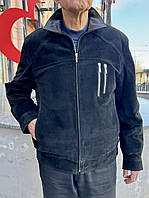 Куртка бомбер мужская замша натуральная короткая под резинку черная ворот стойка