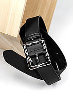 Черный кожаный ремень с прямоугольной пряжкой, размер Universal