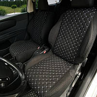 Накидки чехлы на сиденье автомобиля с алькантары (Экозамша) Узкие черные белая прошивка Lux Полный комплект