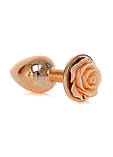 Металева золотиста анальна пробка з персиковою трояндою Red Gold Plug With Rose Peach, фото 3