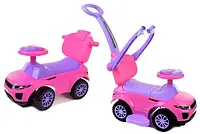 Дитяча каталка рожева машина Funfit Kids з штовхачем Ride On Walker Push 3в1 сигналом 2094.