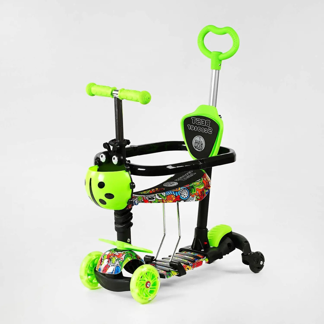 Самокат дитячий триколісний для хлопчика дівчинки Best Scooter LS-40203 Салатовий / Чорний Самокат трансформер, фото 1