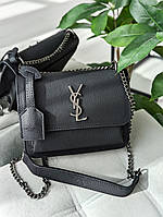 Женская сумка клатч Yves Saint Laurent YSL Ив Сен Лоран черный серебро