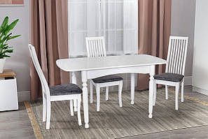 Білий маленький розкладний обідній кухонний стіл в стилі прованс з масиву клена та МДФ стільницею 108(+32)*73см Поло
