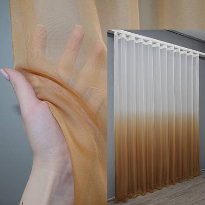 Готова (1,5мх2,7м.) тюль розтяжка "Омбре" із шифону. Колір світло-коричневий з білим. Код 1390т 42-0404